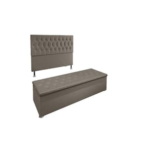 Kit Cabeceira E Calçadeira Baú Casal 140cm Suede Bege