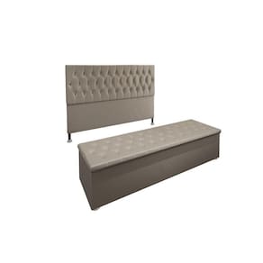 Kit Cabeceira Calçadeira Baú Queen 1,60 Cm Suede Bege