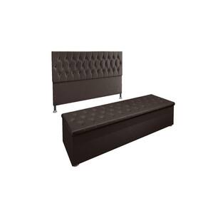 Kit Cabeceira Calçadeira Baú Queen 160cm Suede Marrom