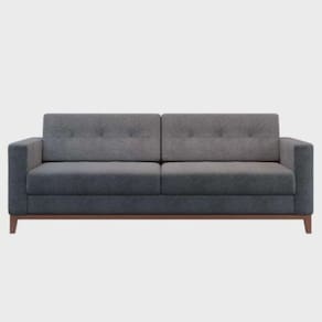 Sofá Com 3 Lugares Pés E Base Madeira Em Linho Cotton