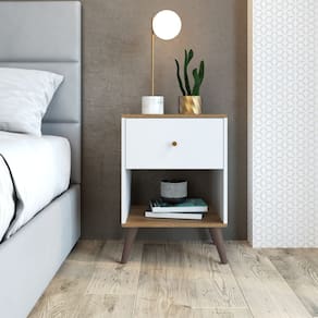 Mesa de Cabeceira com 1 Gaveta Pés Palito RE001 Branco