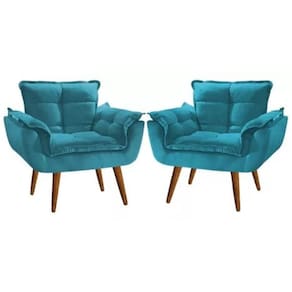 Kit 2 Poltronas Opalla Decorativa Reforçada Recepção Sala De Estar Suede Azul Tifany