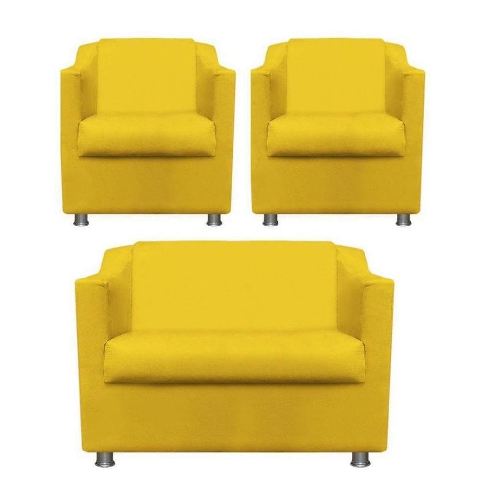 Namoradeira + 2 Polt. Bia P/ Sala de Estar Consultório Clinica Hospital Recepção Suede Amarelo