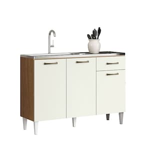 Balcão Atenas com Pia e Cuba GhelPlus 120cm Atacama Off White Aramóveis