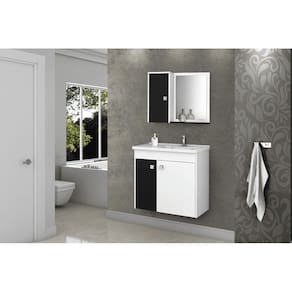 Conj Gabinete e Espelheira Zurique p/ Banheiro Branco/Preto Fosco