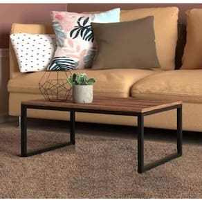 Mesa Centro Sala pés de ferro industrial 80x40 Tampo MDF Amadeirado Rubi