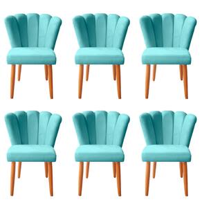 Kit 6 Cadeiras Poltrona Sala de Jantar Penteadeira Reforçada Decorativa Pétala Suede Azul Tifany