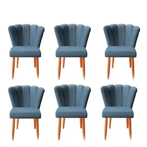 Kit 6 Cadeiras Poltrona Sala de Jantar Penteadeira Reforçada Decorativa Pétala Suede Azul Marinho
