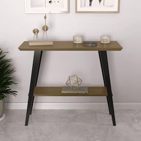 Aparador Caio 90x30 Tampo MDF 30mm pé em Madeira Freijó/Pés Preto