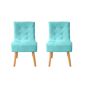 Kit 2 Cadeiras Poltrona Sala de Jantar Penteadeira Reforçada Decorativa Liz Suede Azul Tifany