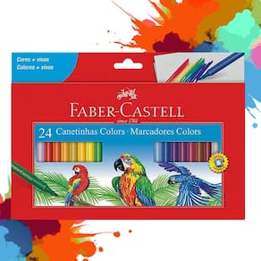 Canetinha Hidrográfica 24 Cores Hidrocor Lavável Canetinhas Colors Colorida - Faber Castell