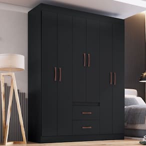 Guarda-Roupa Casal Sidney 6 Portas 2 Gavetas Preto - Doripel Móveis