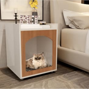 Mesa Cabeceira Casinha de Cachorro/Gato PET Off White/Freijó