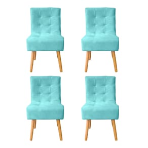Kit 4 Cadeiras Poltrona Sala de Jantar Penteadeira Reforçada Decorativa Liz Suede Azul Tifany
