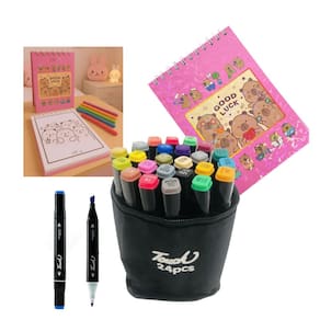 Canetinhas 24 Cores Com Livro Capivara Fofa Divertida 50 Paginas Desenho Colorir Divertido Relaxante Hobbie Lazer