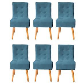 Kit 6 Cadeiras Poltrona Sala de Jantar Penteadeira Reforçada Decorativa Liz Suede Azul Marinho