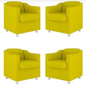 Kit 4 Poltronas Bia Decorativa Reforçada Recepção Clinica Salão Sala De Estar Suede Amarelo