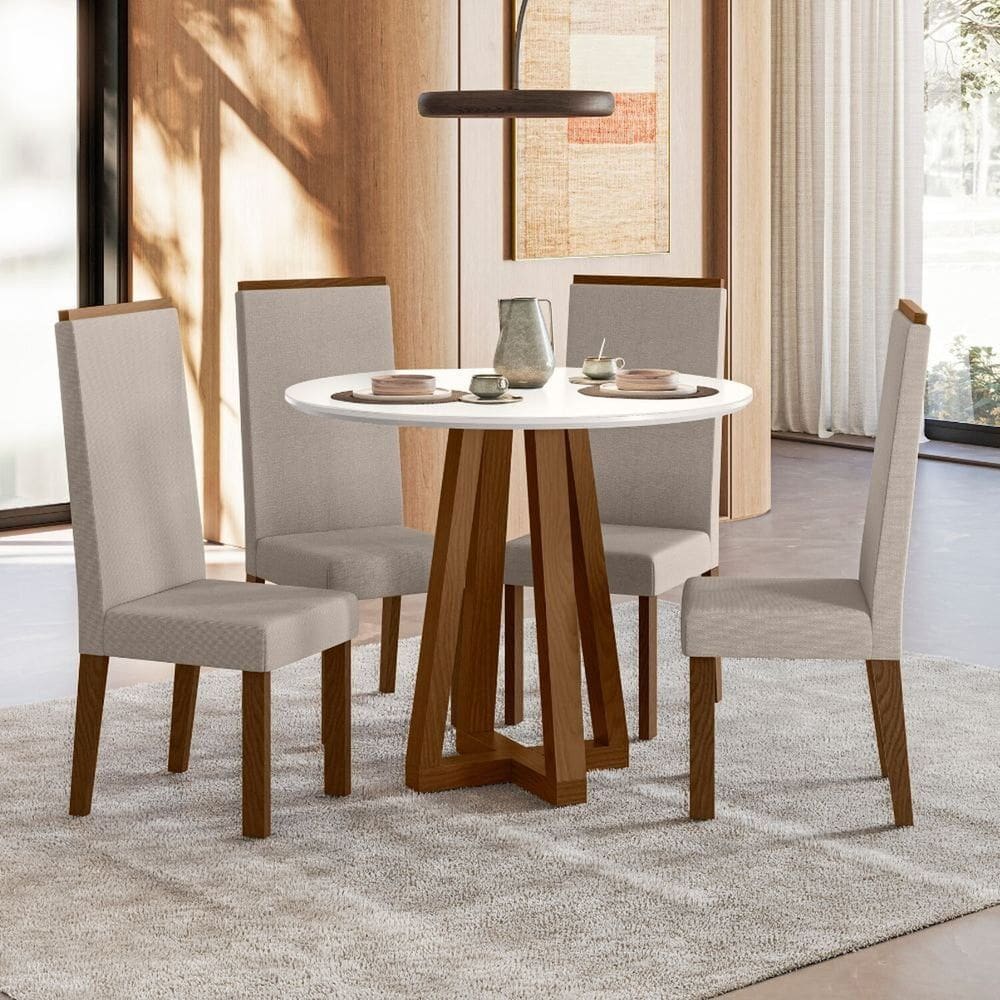 Conjunto Sala de Jantar 4 Cadeiras Livia Âmbar/Off White