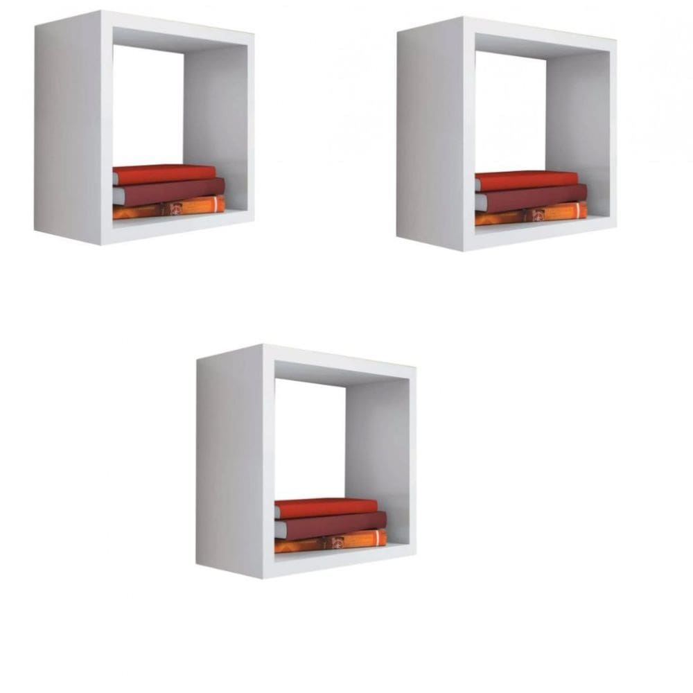 Kit 3 Nicho Decorativo 25X25X20 cm Branco Em Mdf