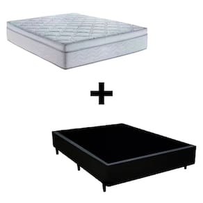Cama Box Casal 138 Tecido Sintetico Preto Com Colchão Toronto Molas Ensacadas Branco D33