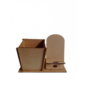 Porta Canetas Suporte Para Celular Em Mdf Natural