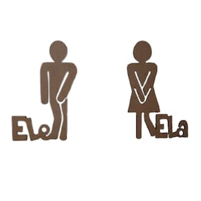 Plaquinha Para Banheiro ele ela par kit 2 peças natural