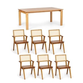Conjunto Mesa Madeira Maciça Piazza com 3 Kits Cadeira Madeira Maciça Paglia Amêndoa / Mel