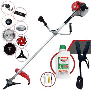 Podador de Grama Anmax CG430P 43cc 2T 2HP Com Carretel + Facas 2 Pontas, 3 Pontas, 6 Pontas, 40 Dentes, 80 Dentes, Trimmer, Escova de Aço + ÓLEO STIHL