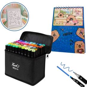 Canetinhas 60 Cores Livro Pintar Capivara Fofa Divertida 50 Paginas Desenho Pintura Relaxante Estojo Hobbie Lazer