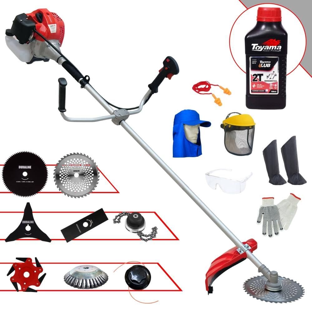 Máquina de Cortar Grama Profissional À Gasolina Anmax CG430P-TB 43cc 2T 2HP 9.000rpm Roçadeira Completa Com 8 Opções de Cortes + EPI + ÓLEO TOYAMA