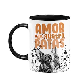 Caneca - Amor de quatro patas - Buldogue francês - B-black