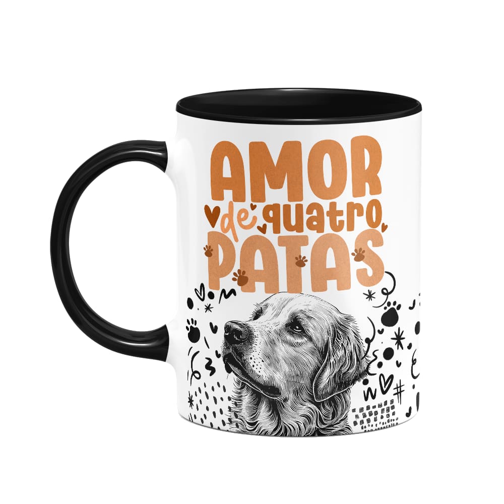 Caneca - Amor de quatro patas - Golden - B-black