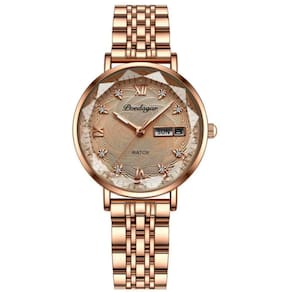 Relógio feminino quartzo mostrador com strass casual em aço inoxidavel