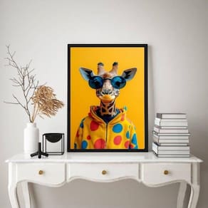Quadro Girafa Moderna Fashion Colorida De Óculos 45X34Cm