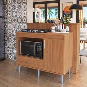 Kit Bancada Ilha para Cozinha + Balcão Para Cooktop 1,05m 5 Bocas Turim