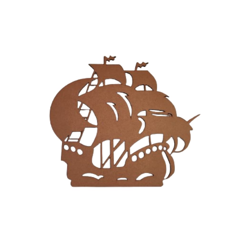 Quadro Decorativo Navio Pirata MDF Natural