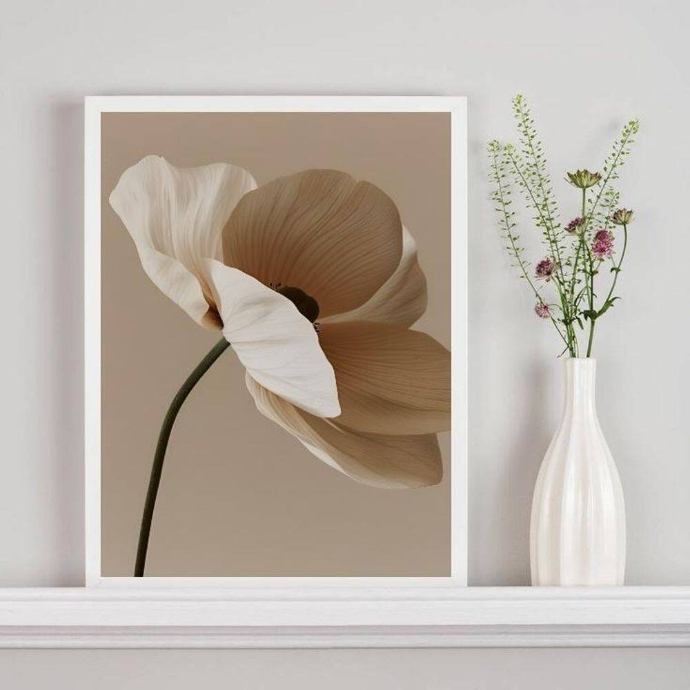 Quadro Decorativo Nuances Bege - Flor Única 45X34Cm - Vidro