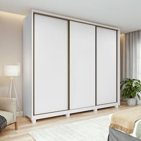 Guarda-Roupa Casal 100% MDF 3 Portas 6 Gavetas Vitta 2,70 com Pés Branco