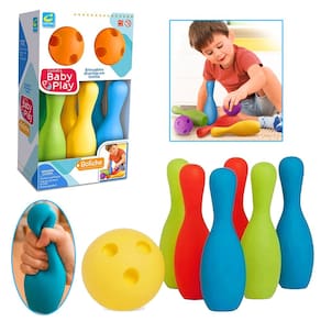Boliche Infantil Vinil Macio 6 Pinos 2 Bolas Brinquedo Caixa
