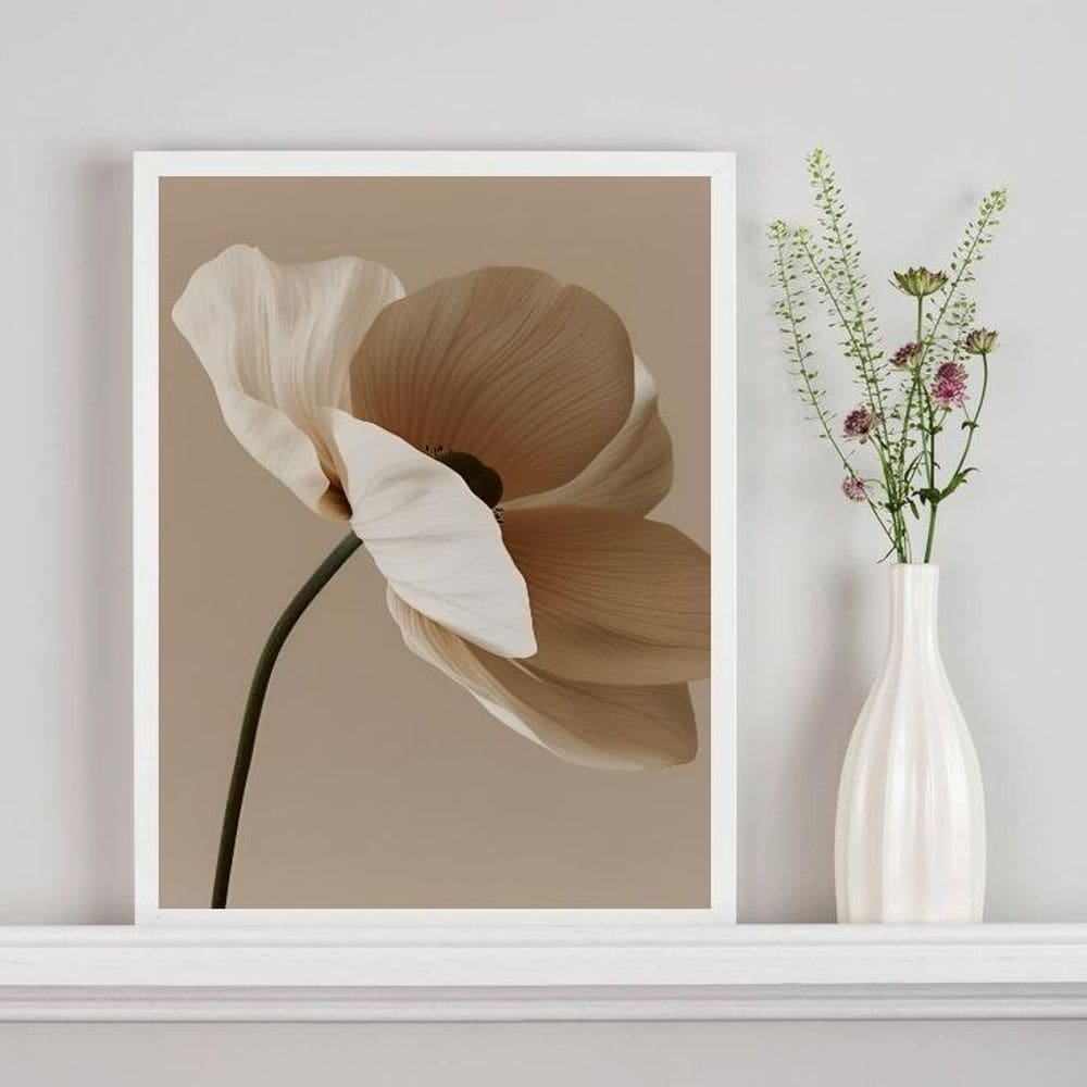 Quadro Decorativo Nuances Bege - Flor Única 45X34Cm - Vidro