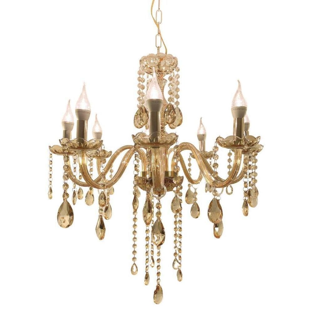 Lustre Luminária De Cristal Ambar Luxo 8 Braços + Lâmpadas