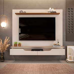 Painel para TV até 60 Polegadas com 2 Portas Levi Off White/Freijó - DJ Móveis