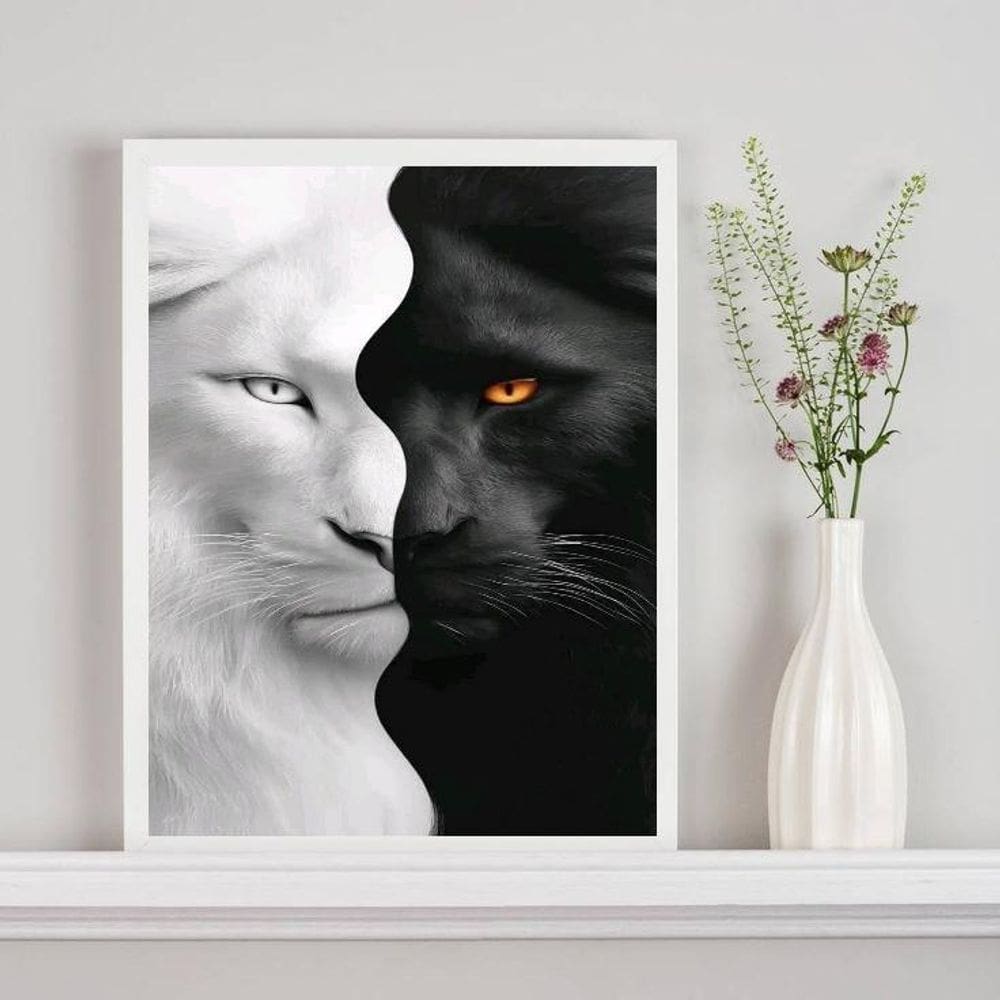 Quadro Decorativo Tigre Branco Preto - Metades 24X18Cm