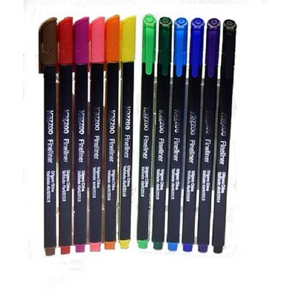 Caneta Hidrografica Fineliner 0,7mm Kaz 12 Cores