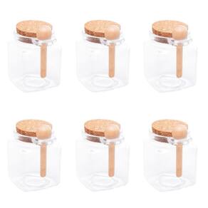 Kit 6 Porta Temperos Quadrado 310 ml Vidro com Colher de Bambu e Tampa Rolha Lyor
