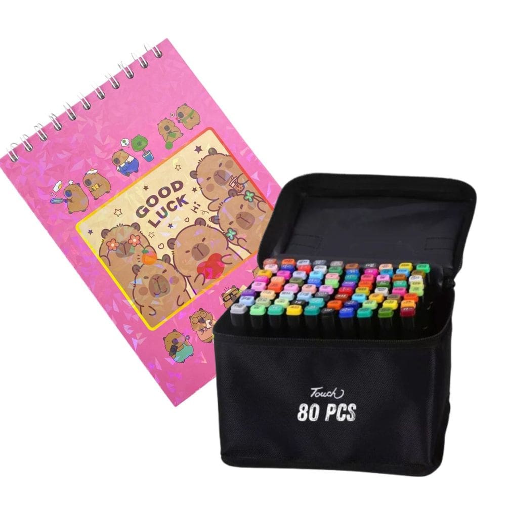 Canetinhas 80 Cores Livro Pintar Colorir Capivara Feliz 50 Paginas Desenho Estojo Caneta Pintura Relaxante Lazer Hobbie