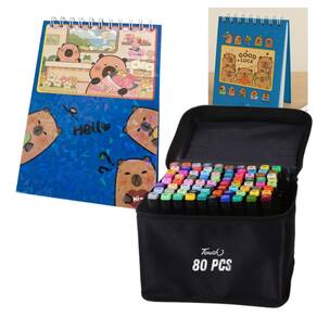 Canetinhas 80 Cores Livro Pintar Colorir Capivara Fofa 50 Paginas Desenho Hobbie Pintura Lazer Divertido