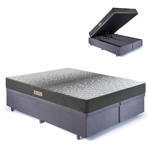 Cama Baú King 193x203 Suede Cinza com Dual Firm Espuma Ecoflex