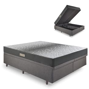 Cama Baú Queen 158x198 Linho Cinza com Dual Firm Espuma Ecoflex