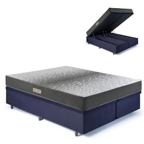 Cama Baú King 193x203 Suede Preto com Dual Firm Espuma Ecoflex